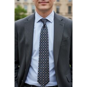 Polo Ralph Lauren Mens Floral Necktie Navy Blue Yellow Green Plaid Hand Made‎